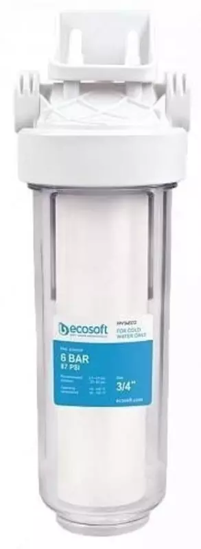 Фильтр магистральный Ecosoft 10  прозрачная колба  подкл. 3/4  с полипропиленовым картриджем 