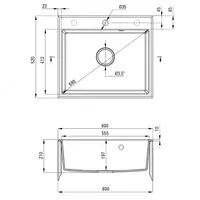  Oshxona uchun lavabo Deante Sabor  keramika  tortburchak  drenajsiz  595x475x220mm  piyola - 1  oralgan  oq  - 