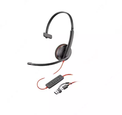 Poly Blackwire 3210 USB-C simli mono quloqchini (p/n 211019-02 / Bulk)  qora (USB-C/A otkazgich bilan)