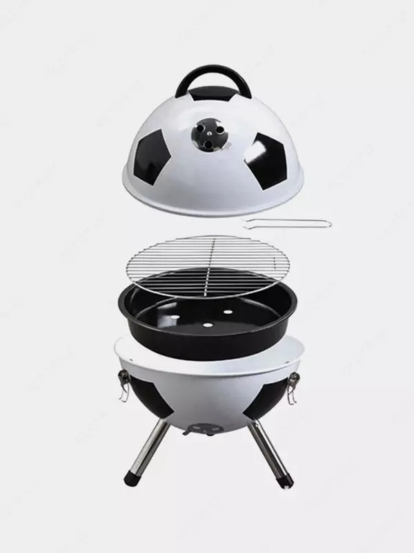Барбекю-гриль мангал "Футбол" круглый с крышкой (Черный/белый)