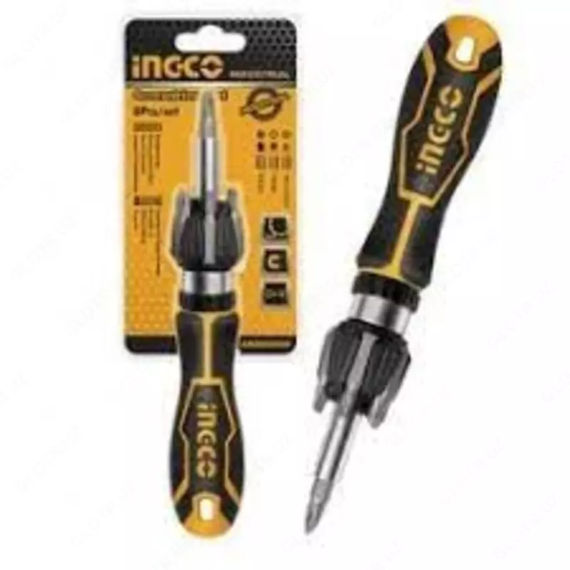 Отвертка с трещеткой и битами INGCO AKISD0808