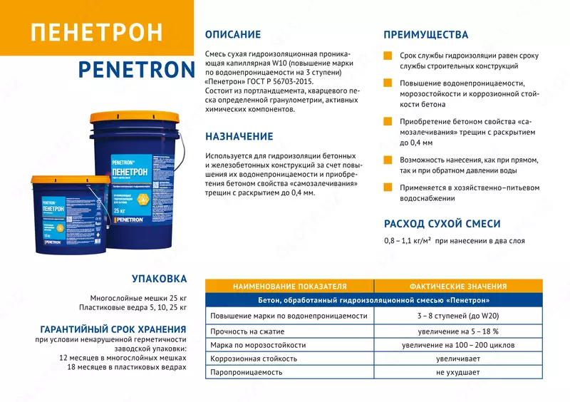 Проникающия гидроизоляция Пенетрон для бетонных поверхности Penetron Обмазочный - от {0} сум