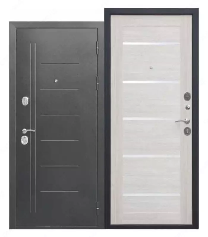 Входная дверь Троя Серебро (лиственница беж/дымчатый дуб/темный кипарис)