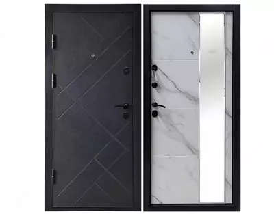 Метал.дверь Бруклин — серебро зеркало мрамор