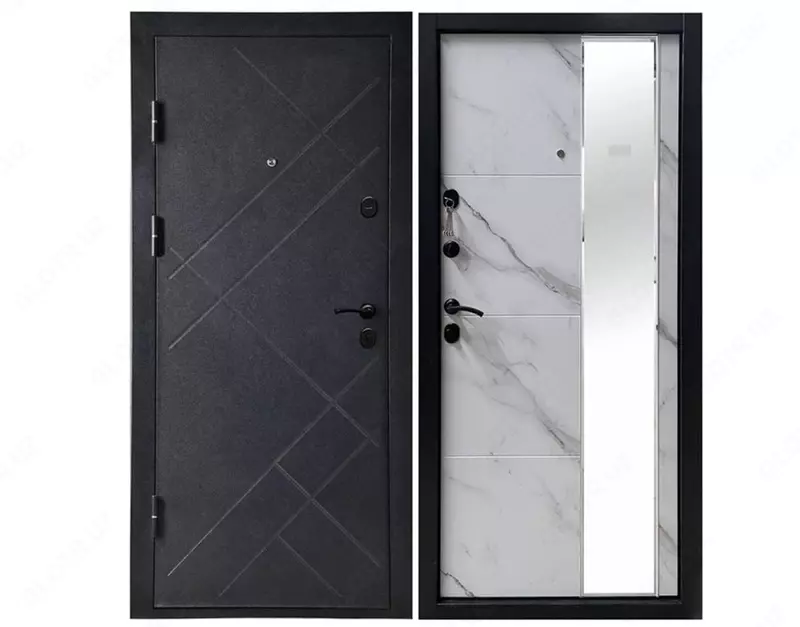 Метал.дверь Бруклин — серебро зеркало мрамор