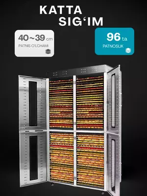 mevalar va pastila uchun mo‘ljallangan Uskunalar US-96 quritkich-degidratori.
