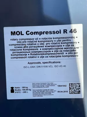 Компрессорное масло MOL R 46 ISO 46 - 86 500 сум / литр