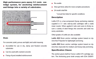 Анкер клей, Lokfix, эпоксидный анкер для бетона, анкераж, химический