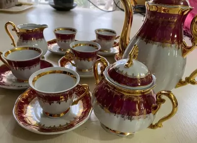 Новый Чешский сервиз .Zajecar 6 персонный 24 карат золото.