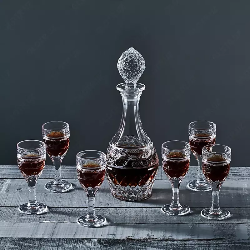 Хрустальный Графин и 6 рюмок Чехословакия Богемия Оригинал