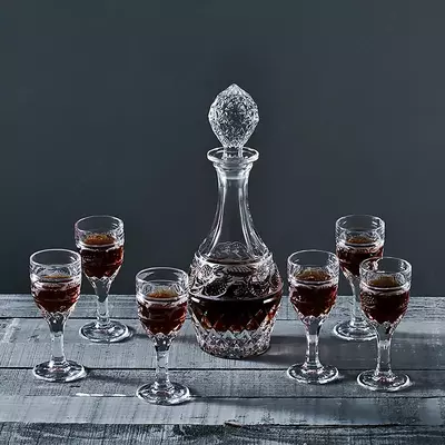 Kristal karaf va 6 ta stakan, Chexoslovakiya, Bohemiya, original