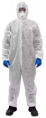 Bosh kiyimi (kapyutoni) bilan himoya kombinezoni, bir martalik, juda sifatli. Bir martalik va ko‘p martalik turlari mavjud.