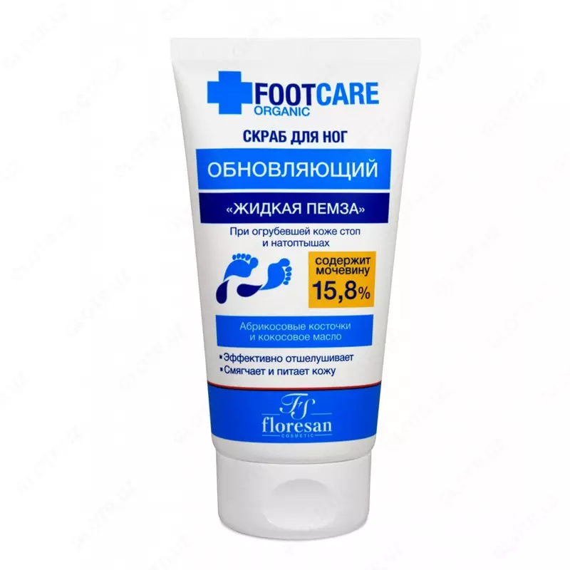 Oyoq uchun skrab "Suyuq pemza" Yangilovchi Floresan Organic Foot Care