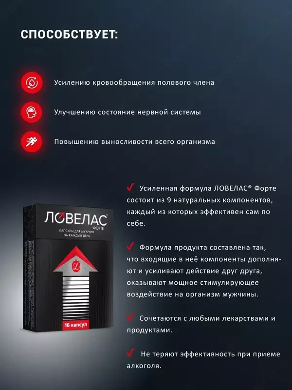 Капсулы Ловелас Форте для потенции мужчин, 16 капсул