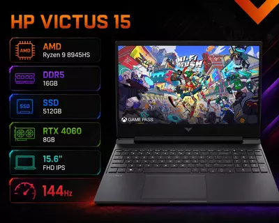 HP Victus 15 AMD Ryzen 9 8945HS DDR5 16GB SSD 512GB RTX 4060 8GB 15.6 FHD IPS 144Hz