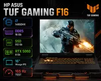 ASUS TUF Gaming F16  Intel Core i7-14650HX  16 GB DDR5  512 GB SSD  NVIDIA GeForce RTX 5060 8 GB  16 WUXGA IPS 165 Hz noutbuki