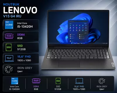 Lenovo V15 G4 IRU  Intel Core i5-13420H  8 GB DDR4  512 GB SSD  15 6 Full HD noutbuki  Iron Grey