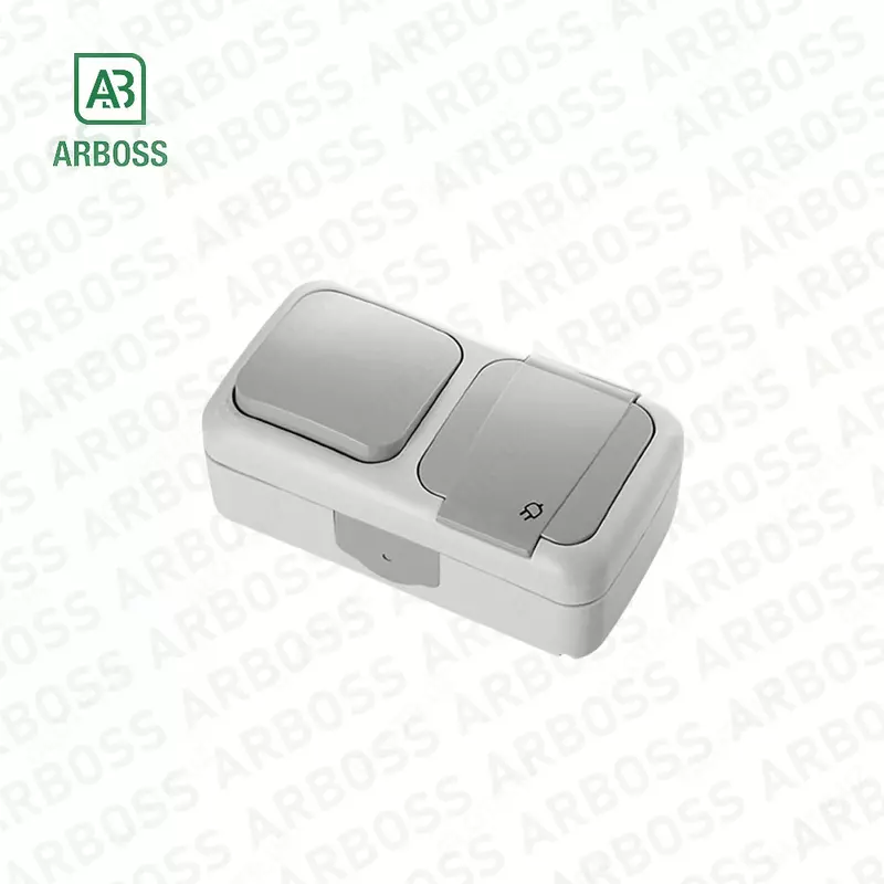 Розетка наружная двойная с заземлением Palmiye gri 2li top priz IP54 90555588