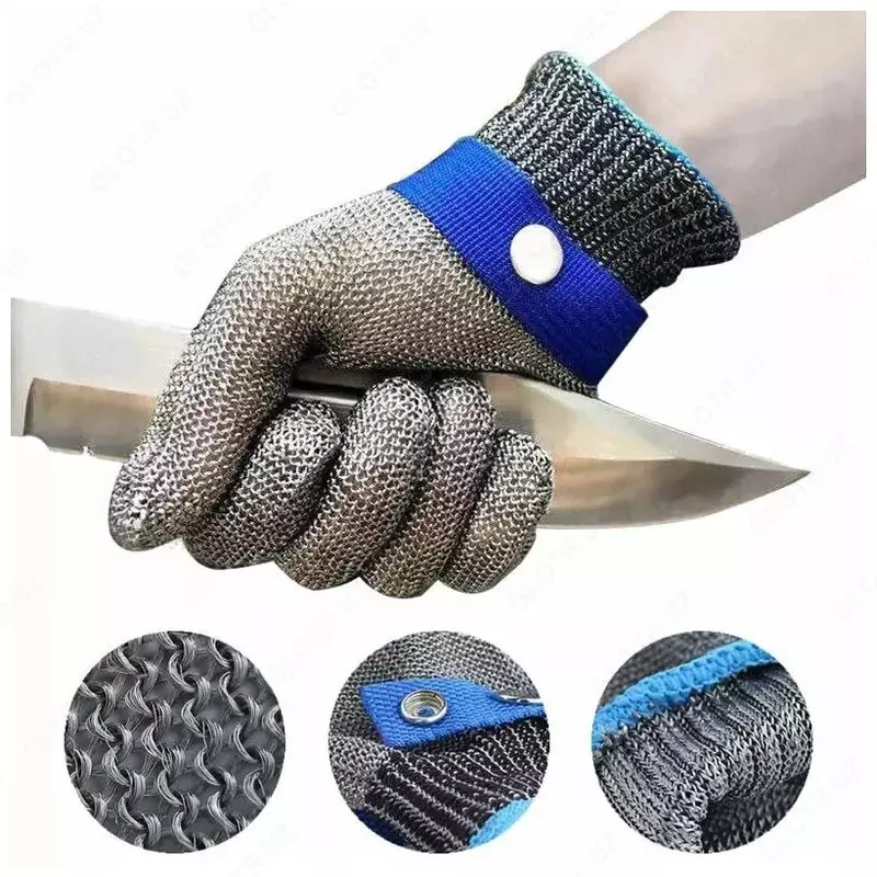  Комплект кольчужной и полиэстеровой перчаток Antikutt hanske  нерж. проволока (Серая  белая) Только в розницу