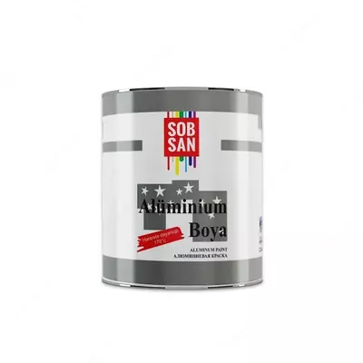 SOB SAN Aluminium Алюминиевая краска (750 мл) – высококачественная краска на основе алюминиевых пигментов предназначенная для декоративной и защитной отделки металлических и деревянных поверхностей.