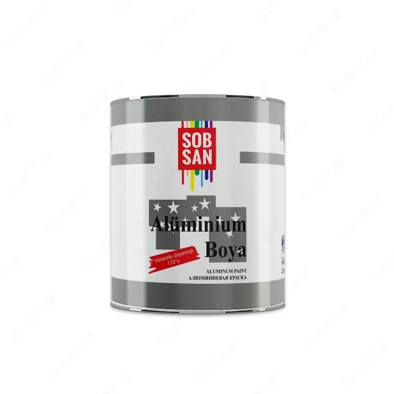 SOB SAN Aluminium Алюминиевая краска (750 мл) – высококачественная краска на основе алюминиевых пигментов предназначенная для декоративной и защитной отделки металлических и деревянных поверхностей.