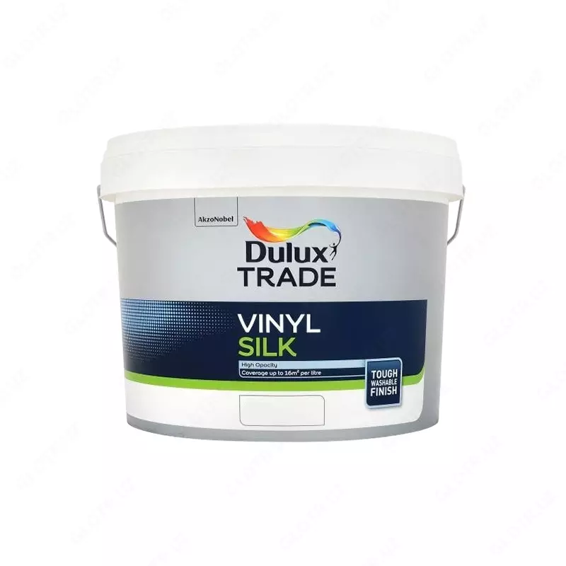 Dulux Trade Vinyl Silk Light Base BS (10 л) — высококачественная водоэмульсионная краска с шелковистым (полуглянцевым) финишем