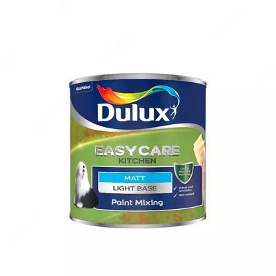 Dulux Easycare Kitchen Matt Light Base Paint Mixing (2.5 litr) — oshxona devorlari va shiftlari uchun yuqori sifatli suvli mat bo‘yoq. Dulux Easycare Kitchen Matt Light Base Paint Mixing (2.5 litr) — oshxona devorlari va shiftlari uchun yuqori sifatli suvli mat bo‘yoq.