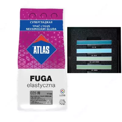ATLAS FUGA CERAMICZNA в цветах 215 Atramentowy (темно-синий) 031 Błękitny (голубой) 025 Jasnozielony (светло-зеленый) и 027 Zielony (зеленый)