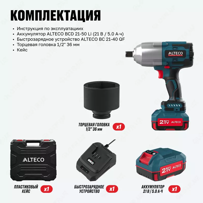 Бесщеточный аккумуляторный ударный гайковерт ALTECO CIW 20-1000 BL