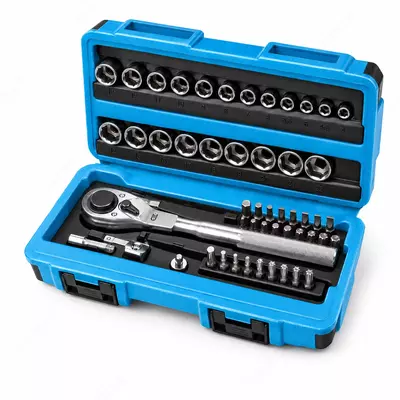 STELS набор торцевых головок 41 предмет, 1/4″ и 1/2″, трещотка 120 зубьев