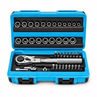STELS набор торцевых головок 41 предмет, 1/4″ и 1/2″, трещотка 120 зубьев