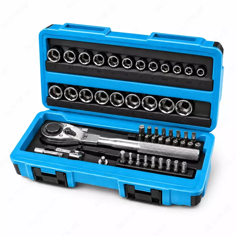 STELS набор торцевых головок 41 предмет, 1/4″ и 1/2″, трещотка 120 зубьев