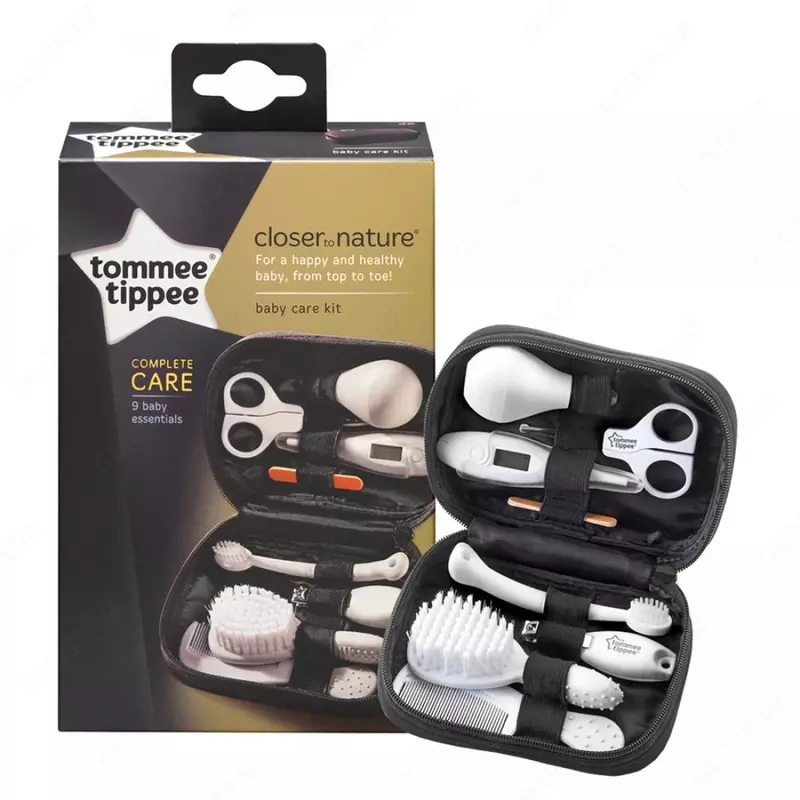 Tommee Tippee to'plami (chaqaloq uchun birinchi yordam to'plami) chaqaloq parvarishlash aksessuarlari bilan