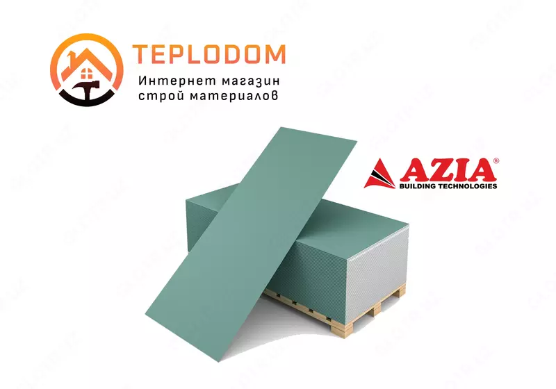  Гипсокартон AZIA стеновой влагостойкий (12.5мм) - 