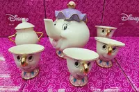 Yangi Mult qahramonlar Sohibjamol va mabluq choynak Mrs Potts va chip chashka to'plami shakar kosasi [1 idish + 4 stakan]