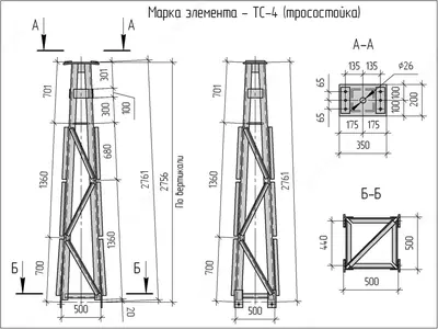 Тросостойка молниеотводов ТС-4, сталь, серия 3.407.9-172