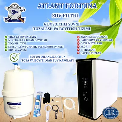 RO-H905 suv filtri (nasosli), 6 bosqichli filtrlash, sensorli displeyli, 16 l/soat