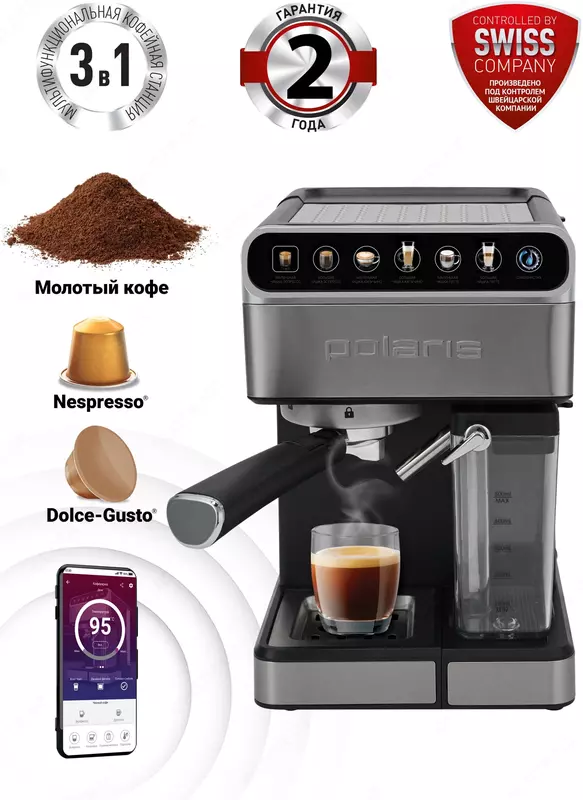 Кофемашинка Polaris PCM 1540 IQ Home с Wi-Fi новая в упаковке с гарантией!
