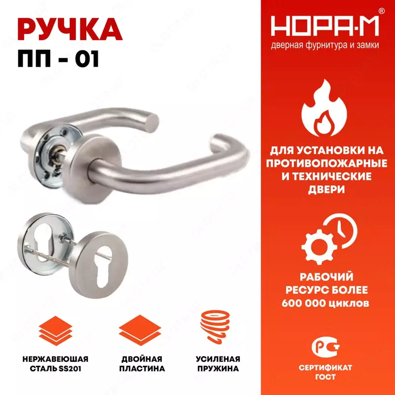 Rossiyaning NORA M kompaniyasidan PP-01 yong'inga qarshi eshiklar uchun tutqich