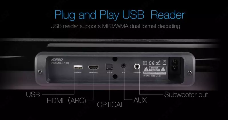Мультимедийная акустика Fenda HT-330 (USB) мощная саундбар-система с сабвуфером для телевизора и домашнего кинотеатра