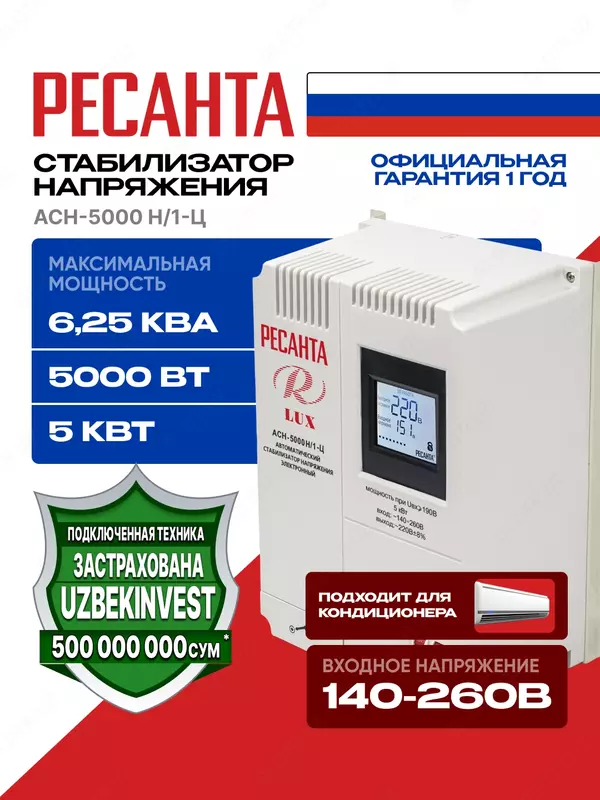 Стабилизатор напряжения Ресанта Lux АСН- 5000 Н/1-Ц (63/6/16)