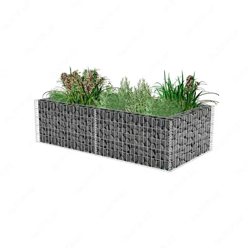 Подпорная стена из габионов  Размер: 2х1х1; 1х0.5х0.5; 1.5х1х1; 3х1х1... мм  Материал: нержавеющая сталь; сталь  Покрытие: оцинкованные; с полимерным покрытием; ПВХ  D= 2 2-5 мм