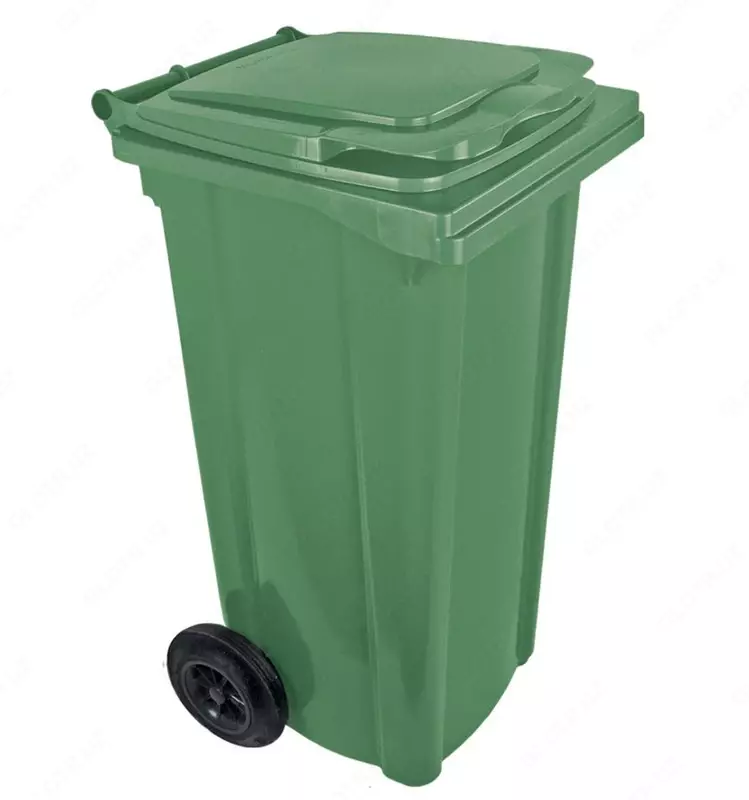 Plastik chiqindi idishi  Qoplama: galvanizli; primer-emal; polimer-chang  Biriktirish usuli: gildiraklar bilan; evro kancasi bilan