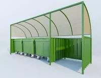 Chiqindixona platformasi  L= 1725-13000 mm  B= 1140-1950 mm  H= 1605-2100 mm  Turi: Tomsiz; bunker; Vertikal...  Idishlar soni: 1; 2; 3...