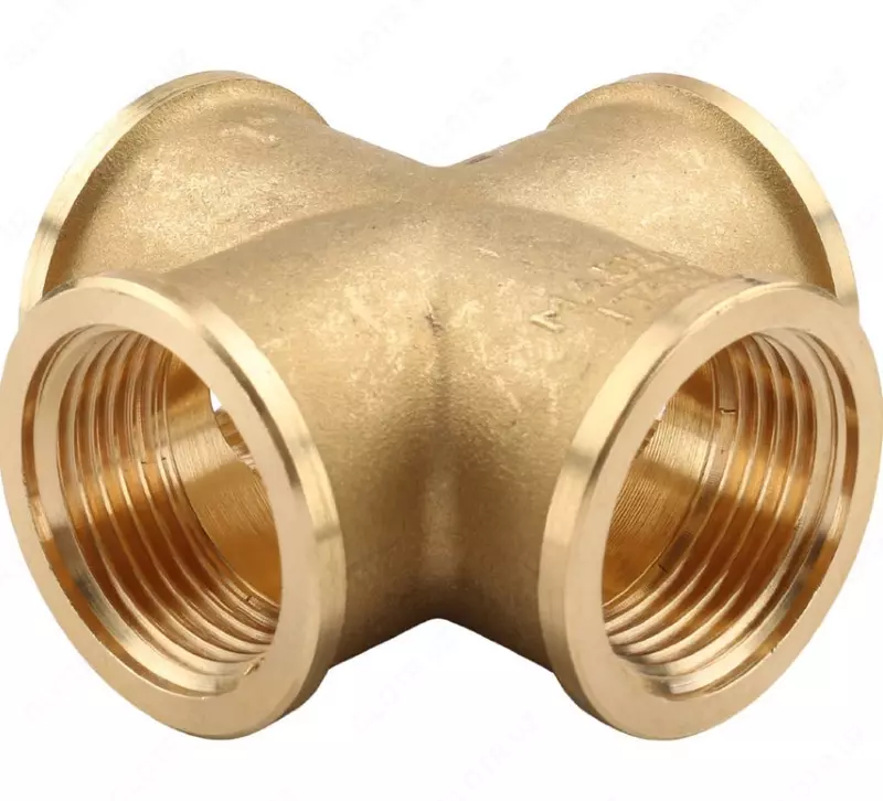 Крестовина латунная разнопроходная  D1= 15-26 мм  D2= 1-25 мм  Соединение: внутренняя резьба; муфтовое; резьбовое...  Вид: двухплоскостная