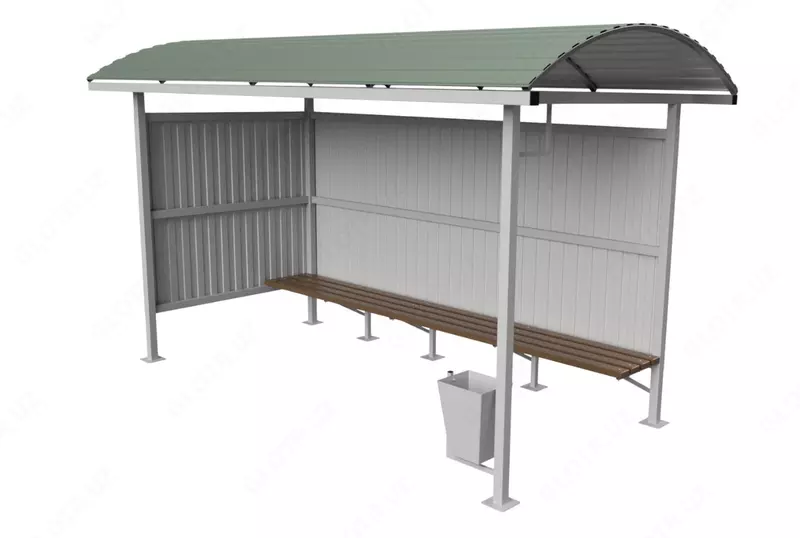 Остановочный павильон городской ап ри 002  L= 3000-6000 мм  B= 1500-2500 мм  H= 2400-2800 мм  Материал: металл; профнастил; поликарбонат...  Покрытие: полимерное; грунт; эмаль