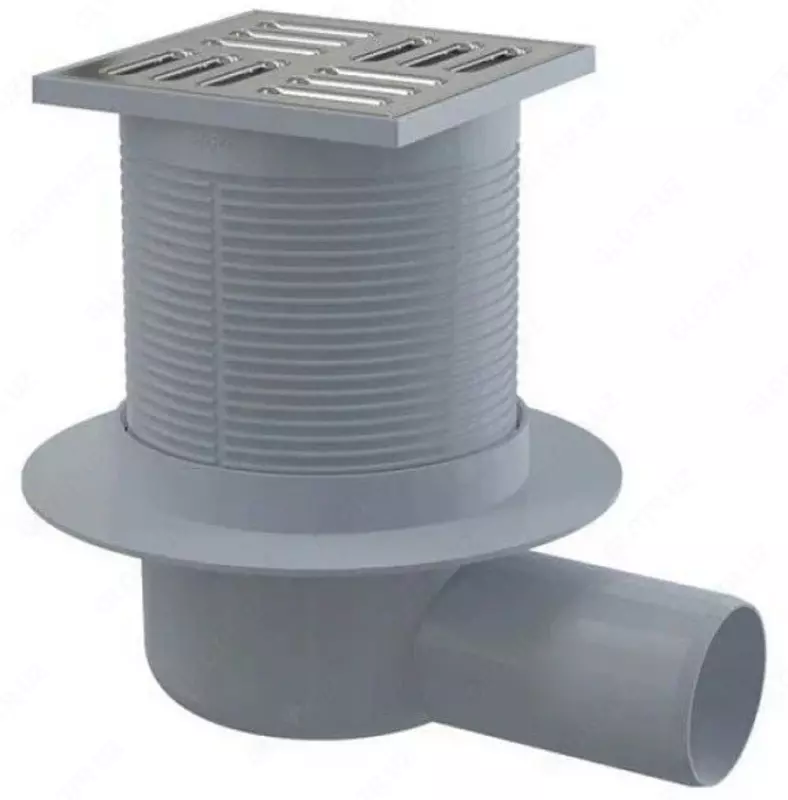 Трап с горизонтальным отводом AlcaPlast с решеткой из нержавеющей стали  Smart ДУ 105х105х50 мм (Арт. - 00034470) Чехия