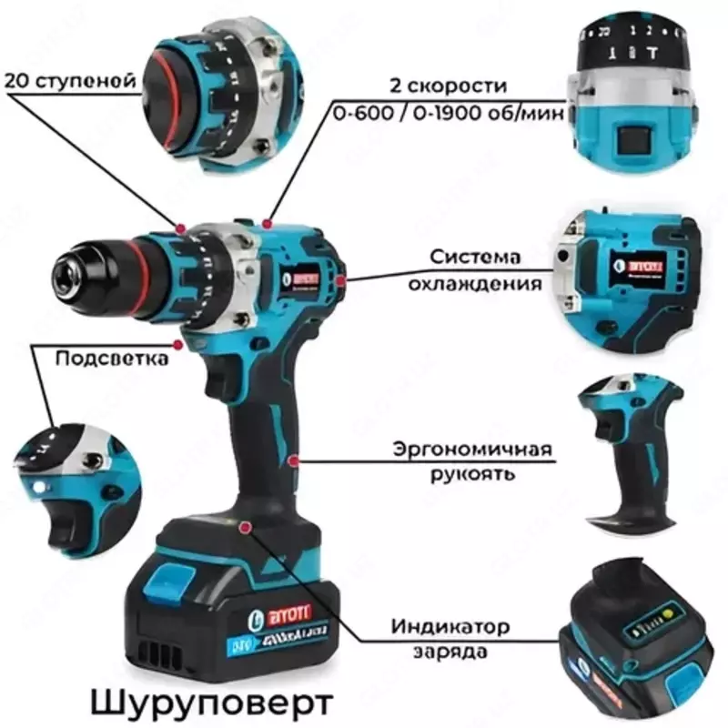  Аккумуляторная дрель-шуруповерт Biyoti 20V - 