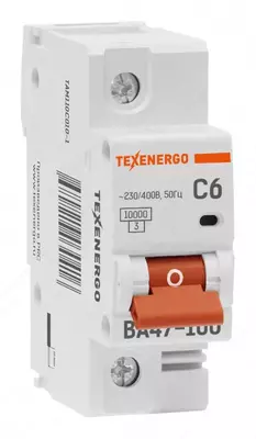 Avtomatik kalit VA47-100 1p 6A 10kA Texenergo xarakteristikasi C