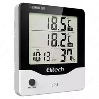 Elitech BT-3 LCD displey ichki/tashqi raqamli gigrometrli termometr uchun soat va min/maks qiymatli